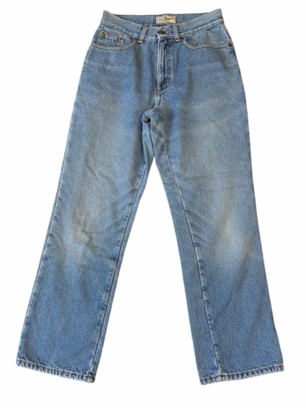 Vintage LL Bean Jeans Womens 6 Regular Red Flannel Lined Plaid Distressed Denim